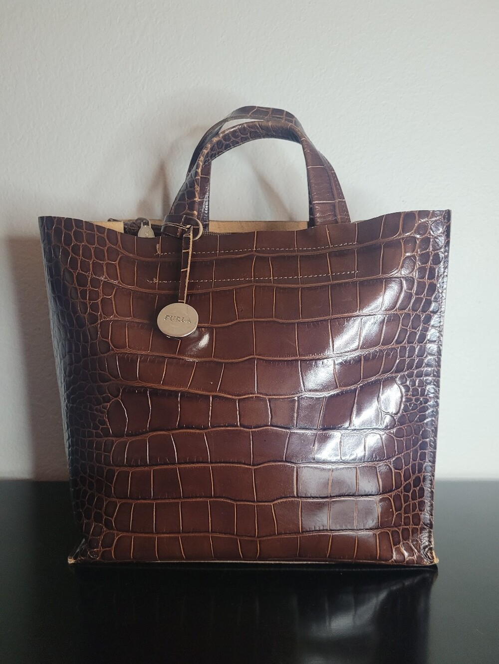 Furla Divide Croc Embossed Leather Tote - Picture 2 of 16